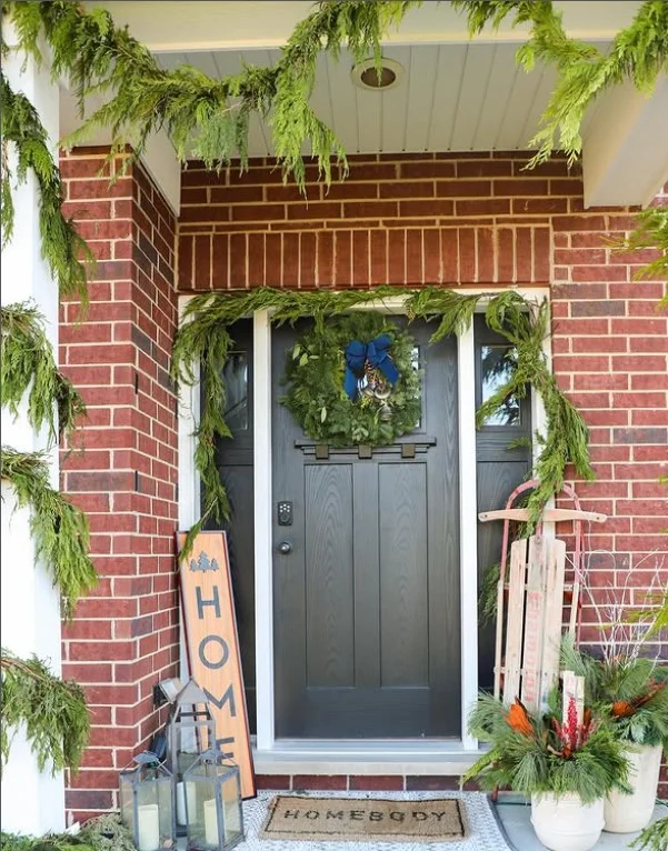 plants framing front door small porch entrance design