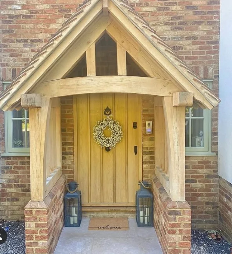 small porch entrance with natural wood decor style