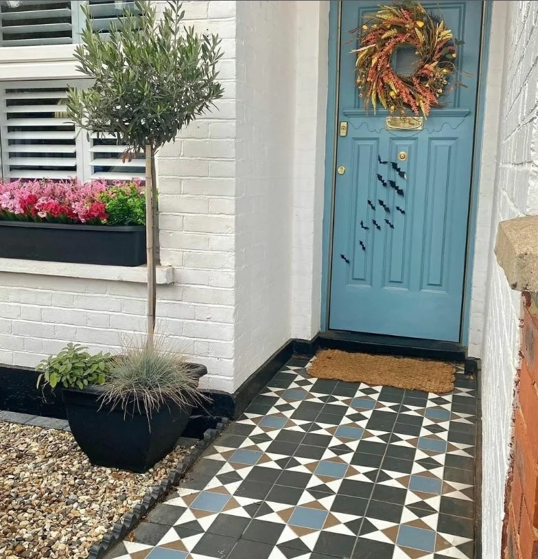 small porch entrance with one large plant modern look