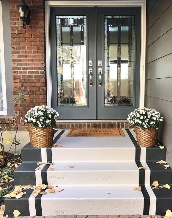 painted front door bold color small porch entrance