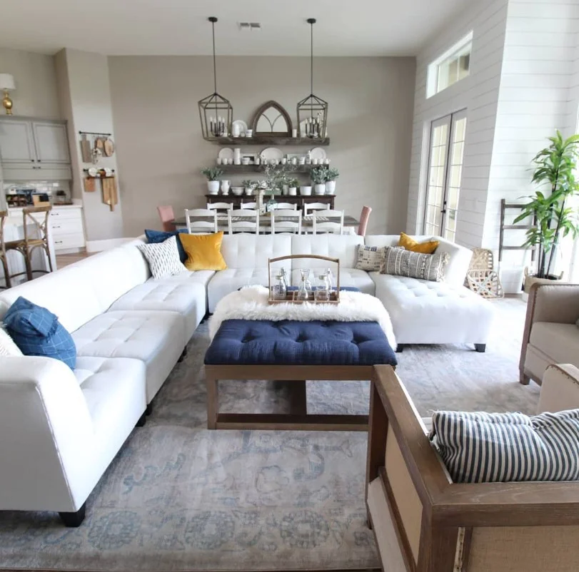 soft neutral color palette in modern family room
