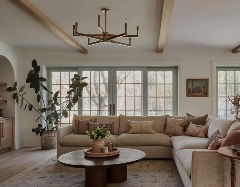 statement coffee table in luxury family room addition