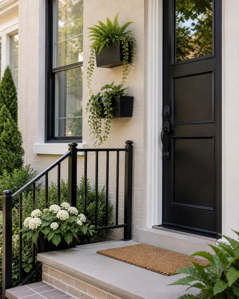tiny front stoop with wall mounted planters vertical garden design