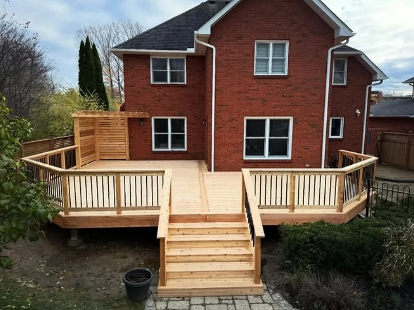 wood deck stair railing with modern outdoor design