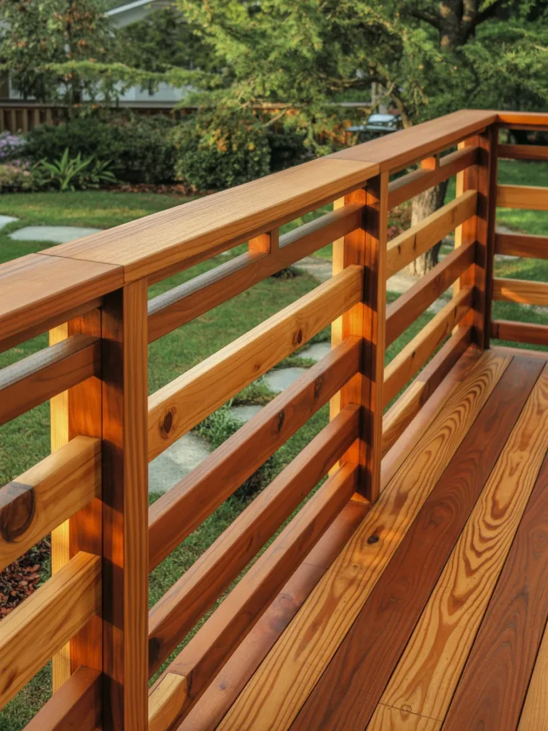 natural cedar wood deck railing showcasing beautiful grain
