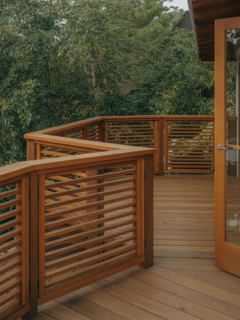 wood slat deck railing for privacy and modern style