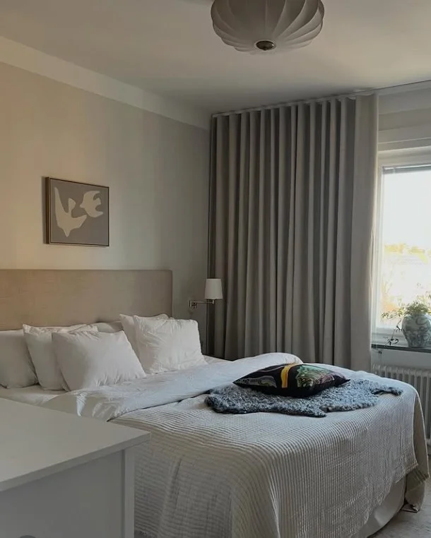 gray bedroom curtains in modern elegant bedroom decor
