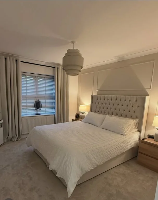 luxury hotel style bedroom curtains with layered drapes