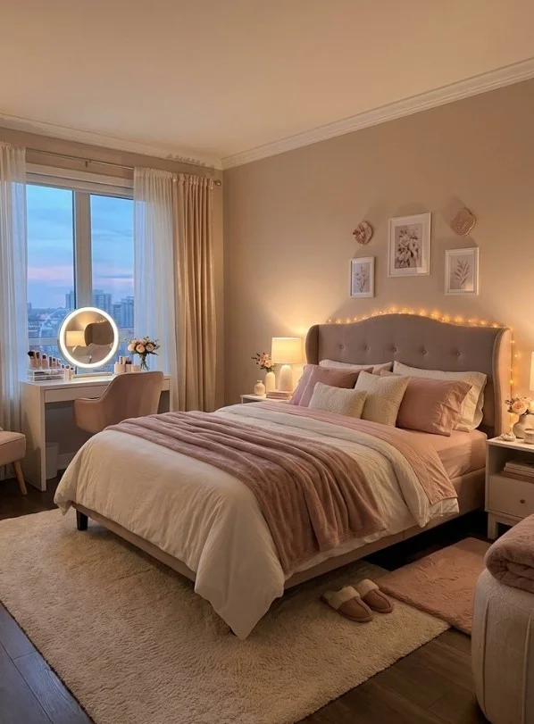 romantic bedroom curtains with soft flowing fabric design