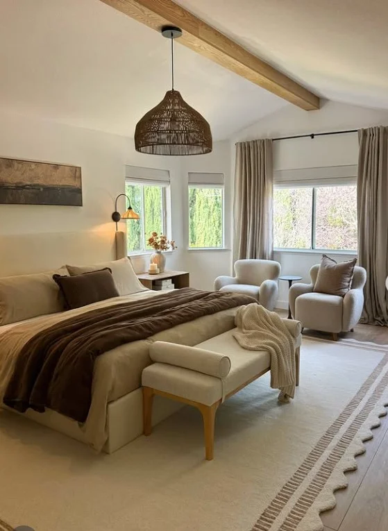 soft linen bedroom curtain panels in cozy neutral bedroom