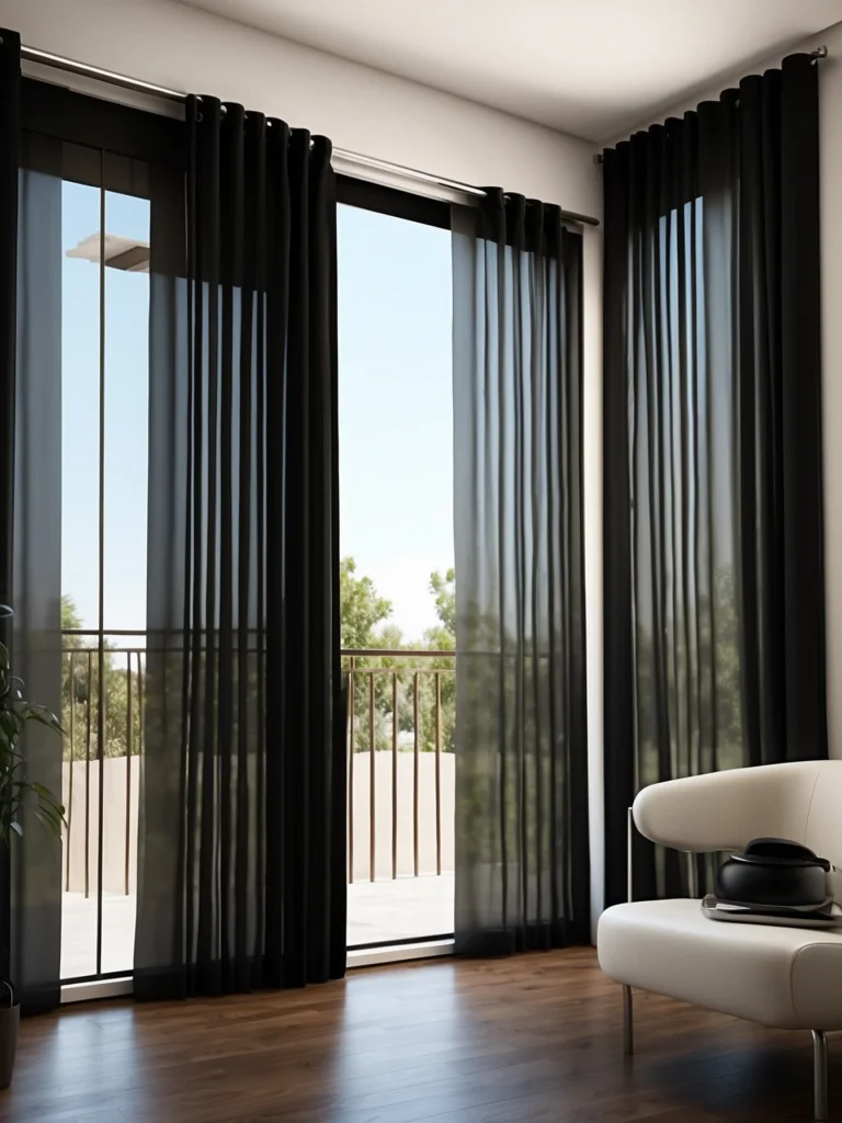 black sliding glass door curtains creating modern contrast