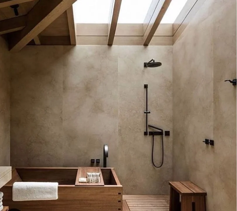 black bathroom fixtures with oak vanity in bloxburg
