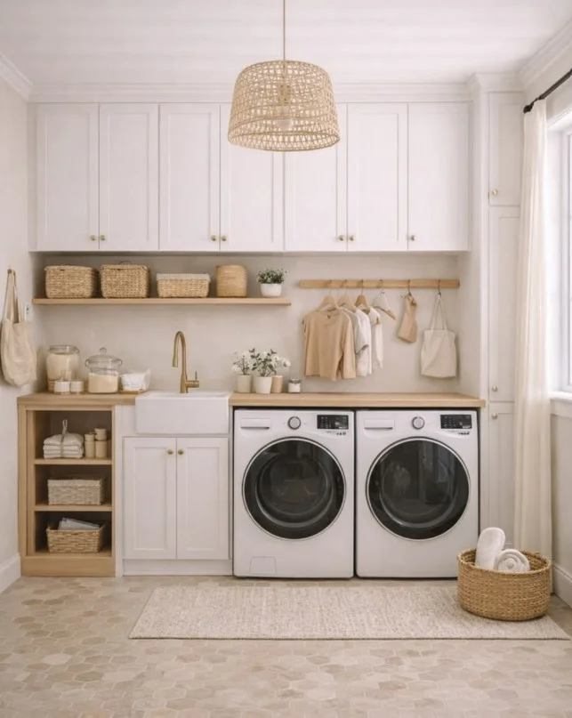 boho Sims 4 laundry room with hanging plants