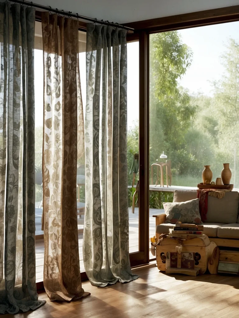 boho sliding glass door curtains with tassels and texture