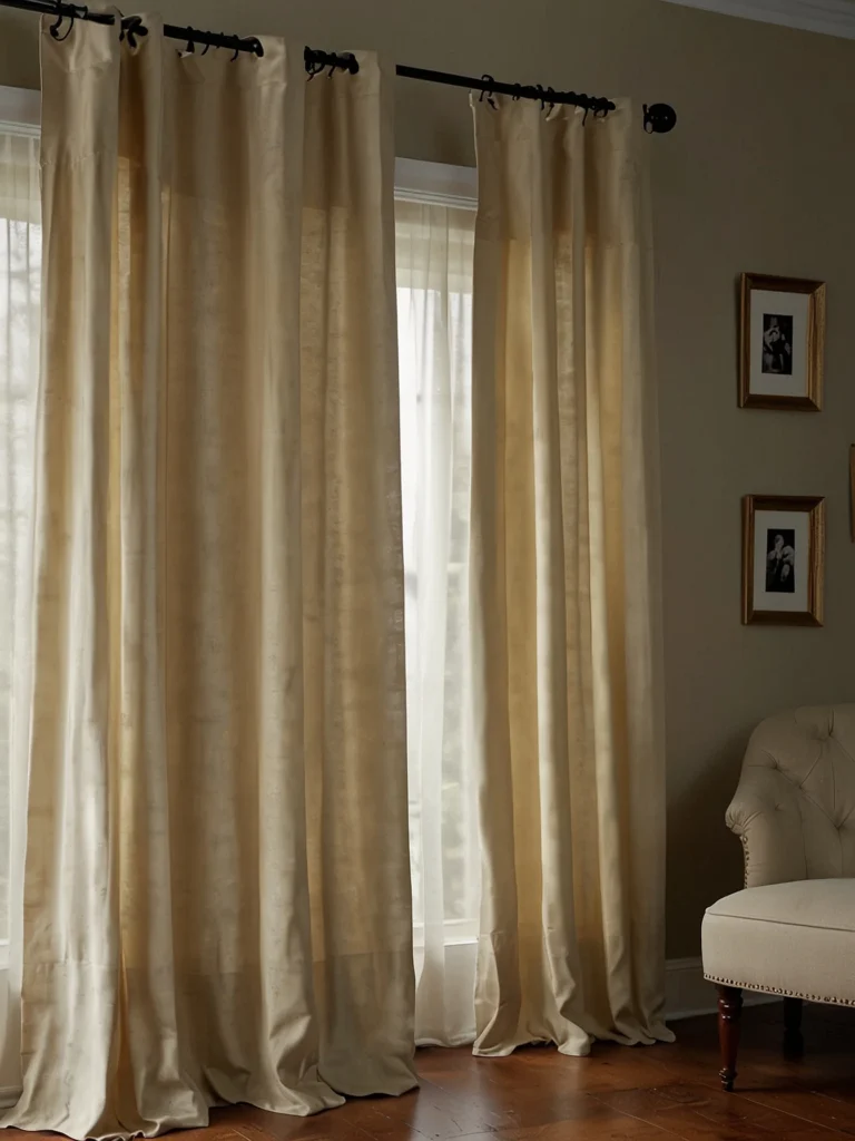 neutral beige closet curtain panels in cozy bedroom design