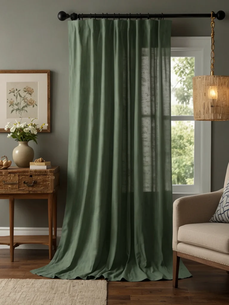 sage green closet curtains in calming bedroom design