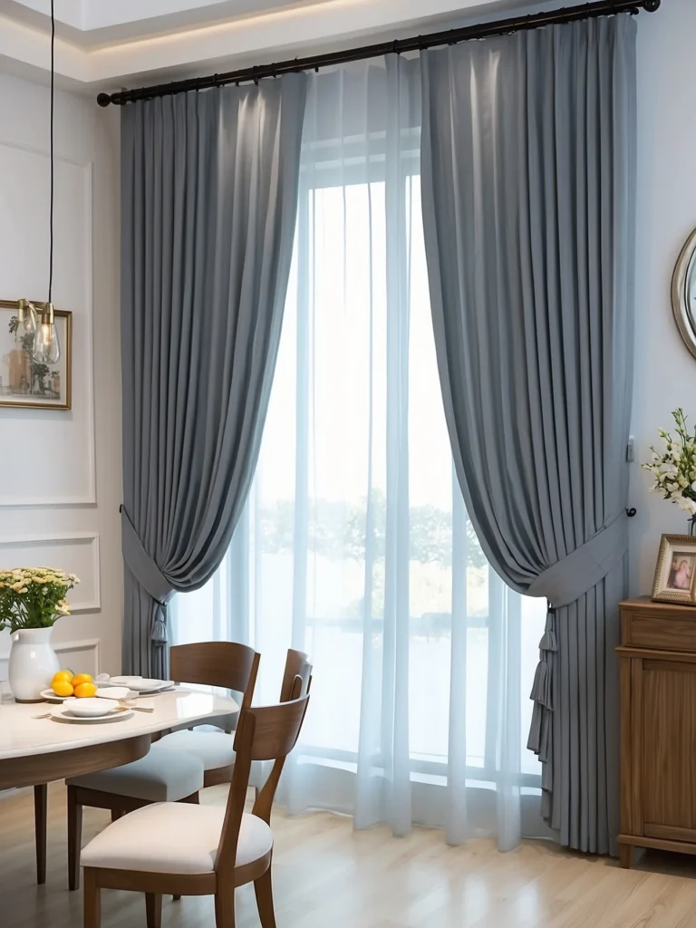 gray dining room curtains in stylish modern interior