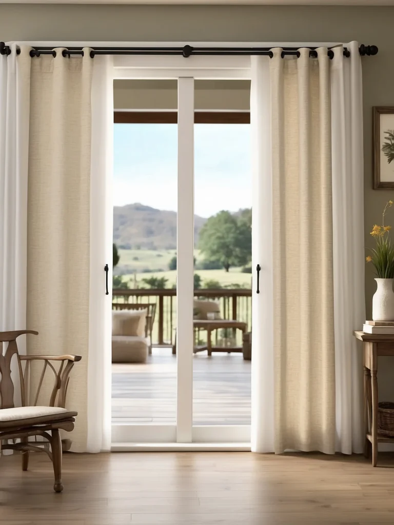 farmhouse sliding glass door curtains with rustic decor