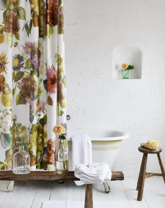 floral botanical shower curtain with fresh bathroom decor