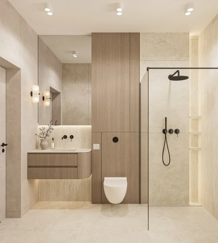 luxury hotel style japandi bathroom in bloxburg