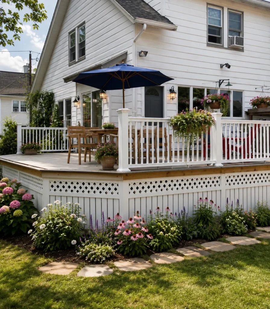 cross pattern cottage style deck skirting design
