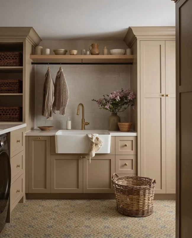 laundry room cabinets with hanging rod for drying clothes