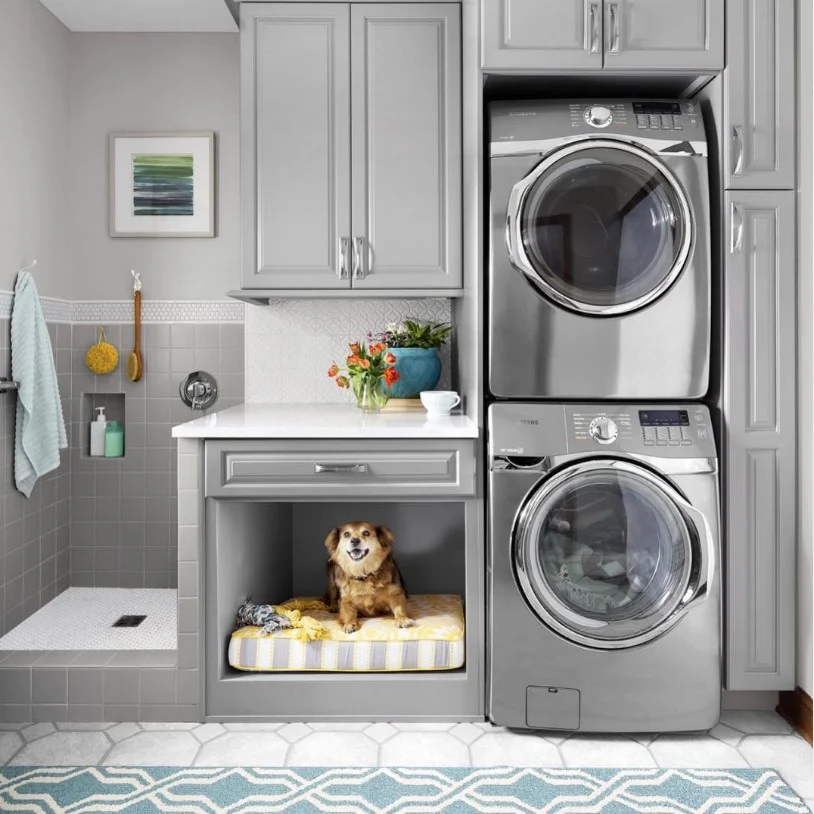 Sims 4 laundry room with pet supplies and storage