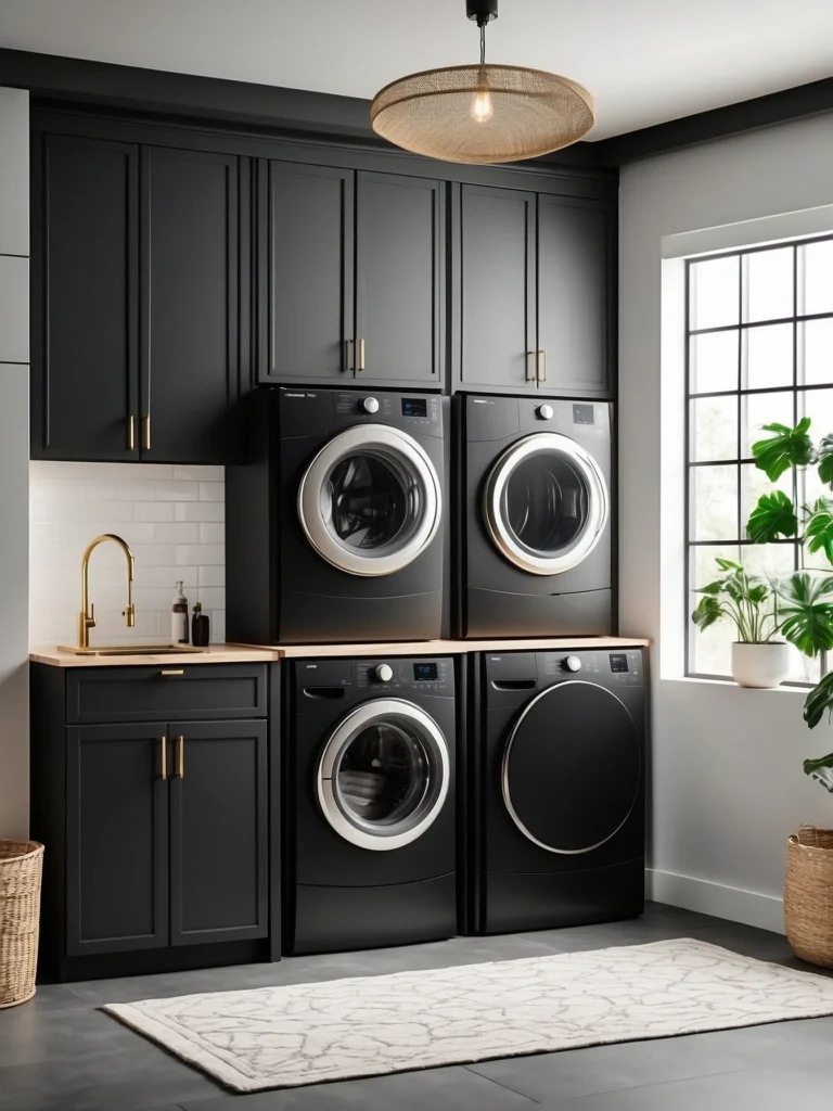matte black laundry room cabinets with contemporary styling