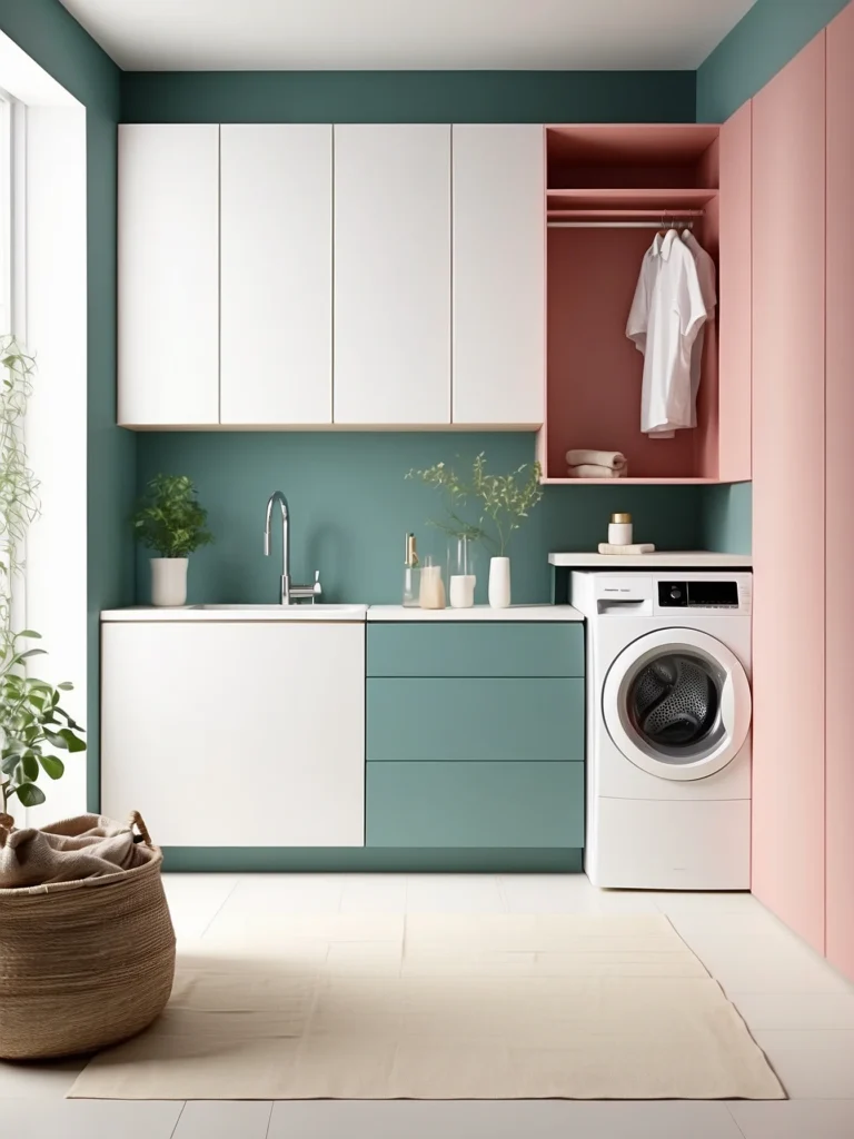 modern handleless laundry room cabinets with sleek finish