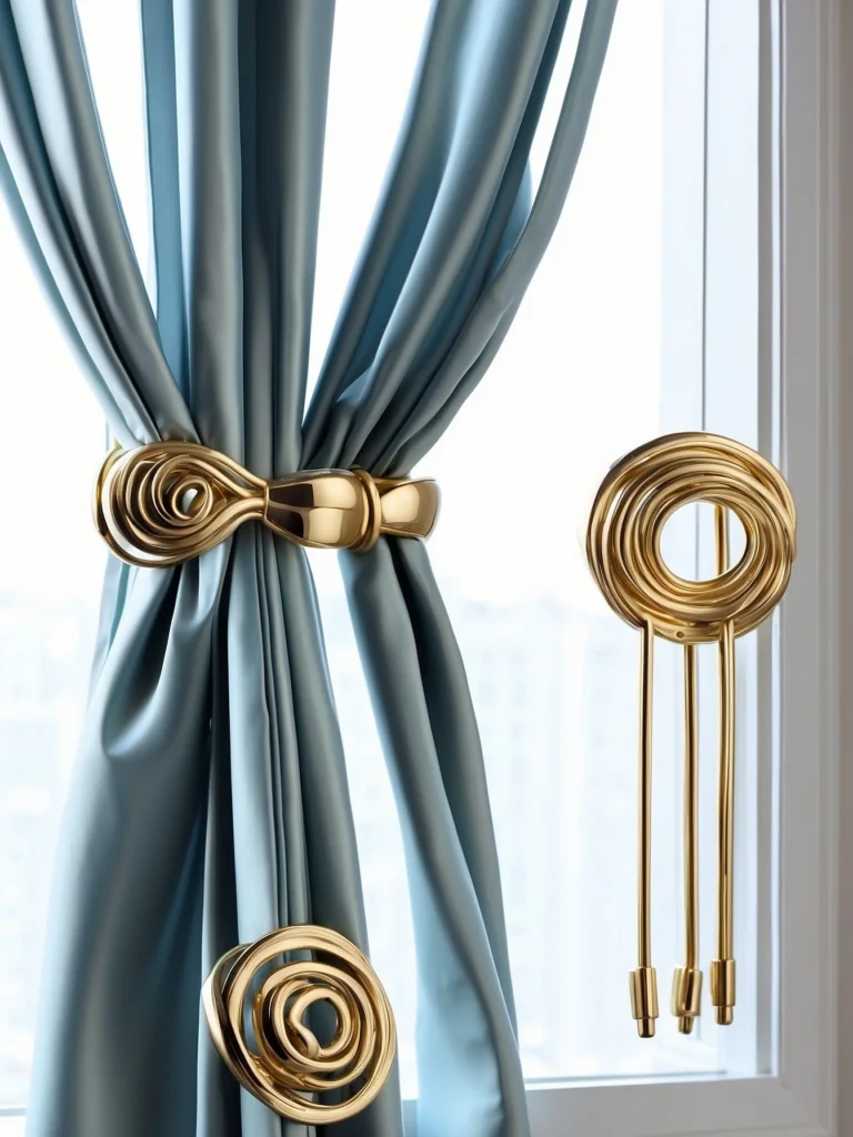 minimalist black metal curtain tie backs in contemporary home