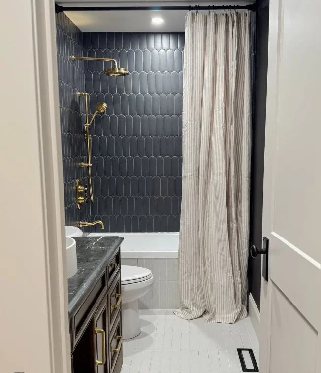 stylish shower curtain as bathroom focal point