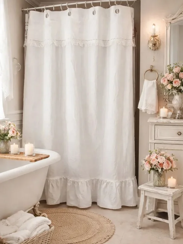 coordinated bathroom decor with matching shower curtain