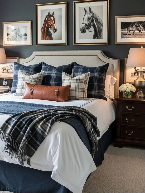 old money bedroom style with luxury bedding and timeless furniture