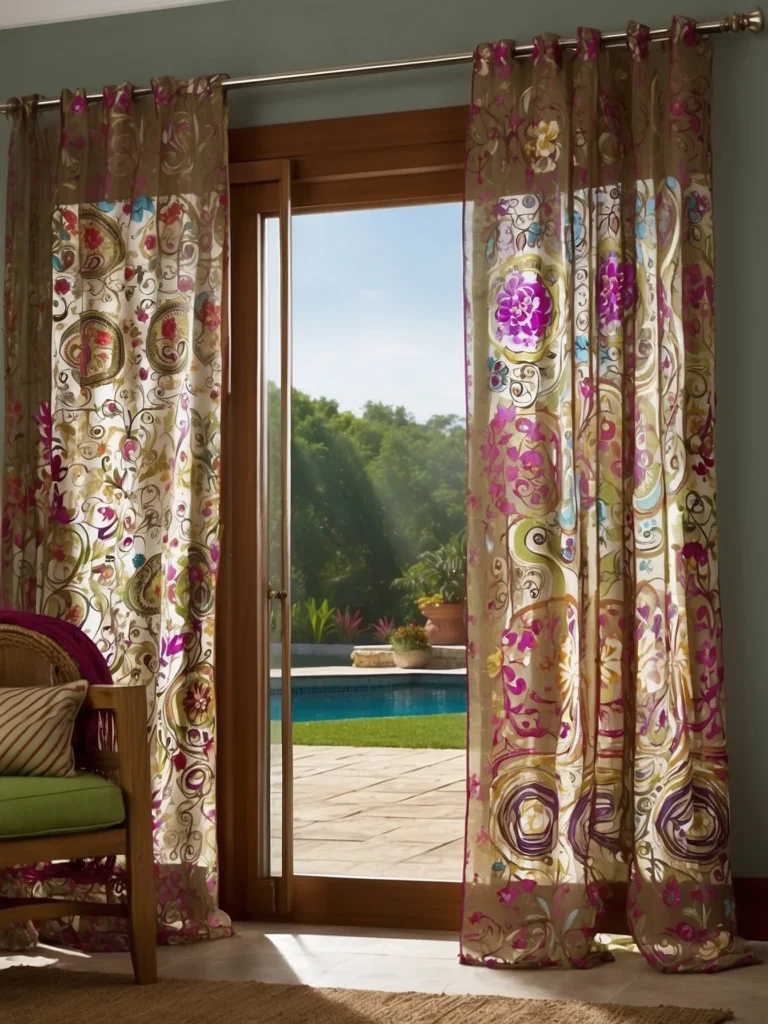 boho patio door curtains with tassels and textured fabric