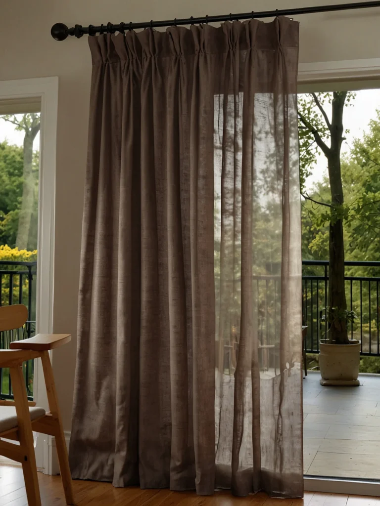 linen patio door curtains in cozy modern home interior