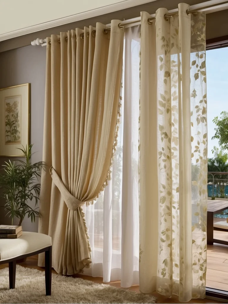 cream patio door curtains in elegant bright living room