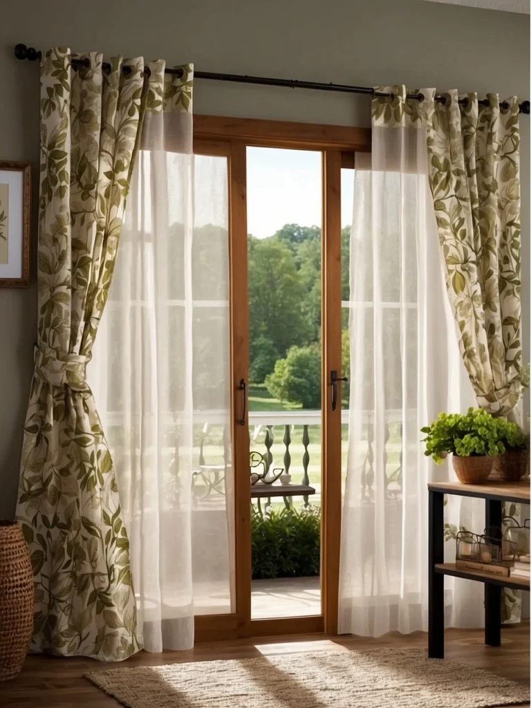 farmhouse patio door curtains with rustic interior style