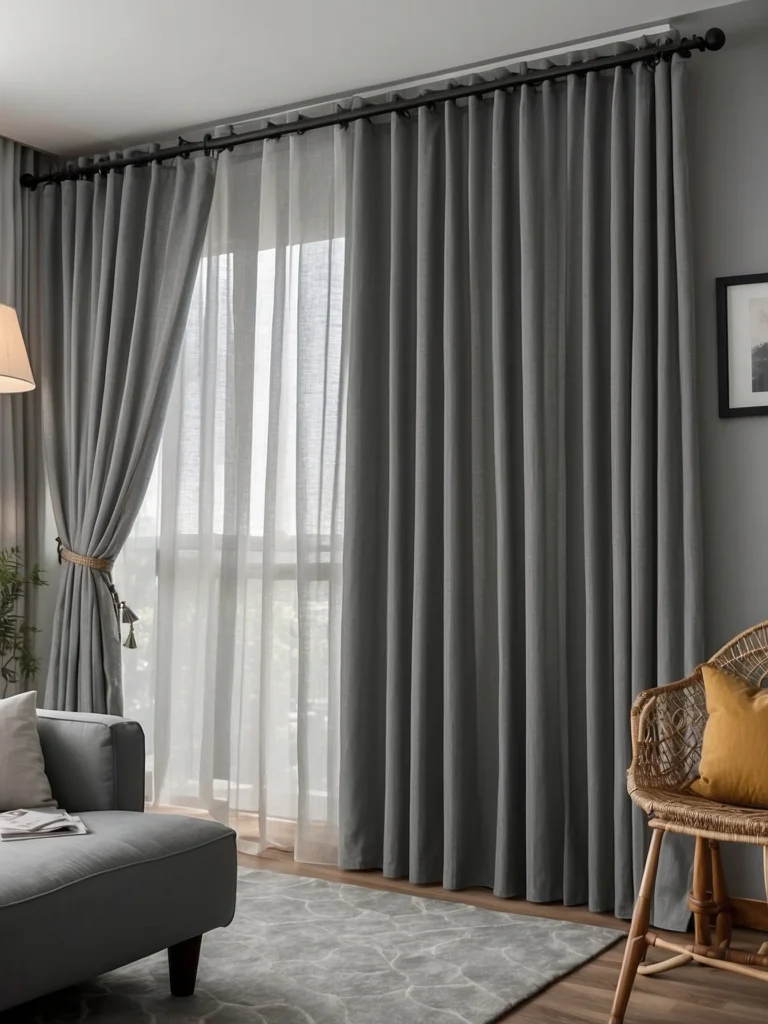 gray patio door curtains in contemporary living room