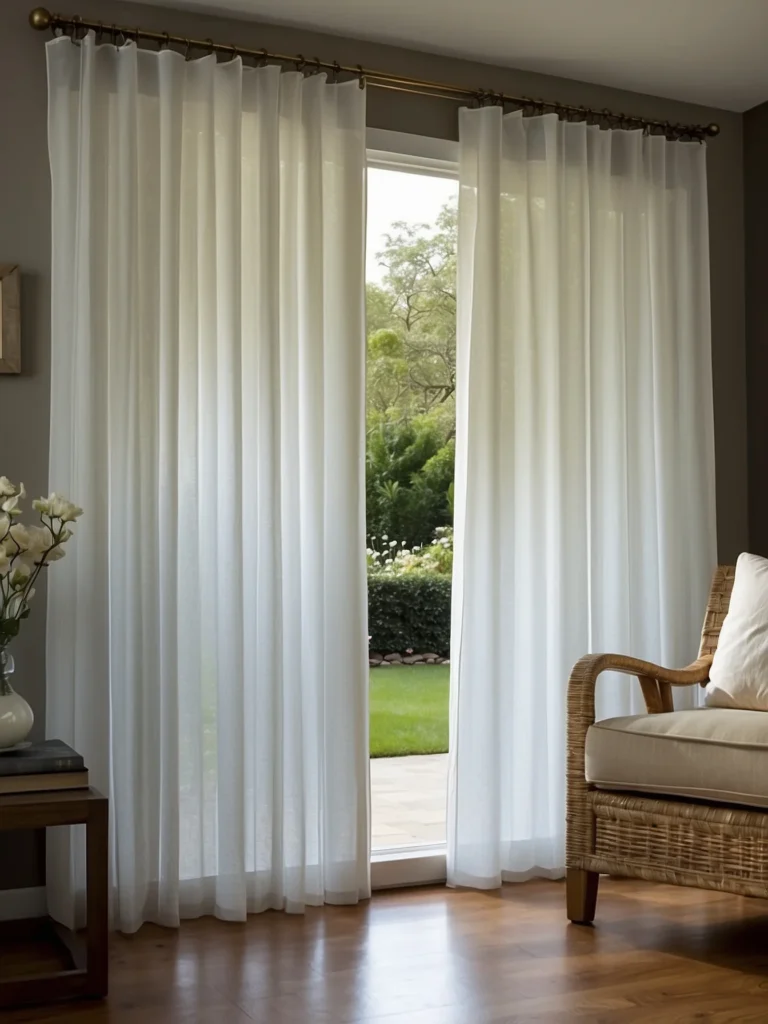 minimalist white patio door curtains in modern living room