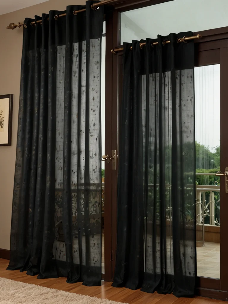 modern black patio door curtains with contemporary decor
