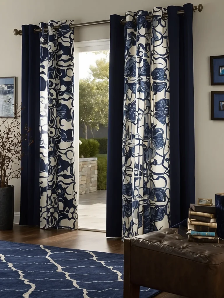 navy blue patio door curtains adding luxury and contrast