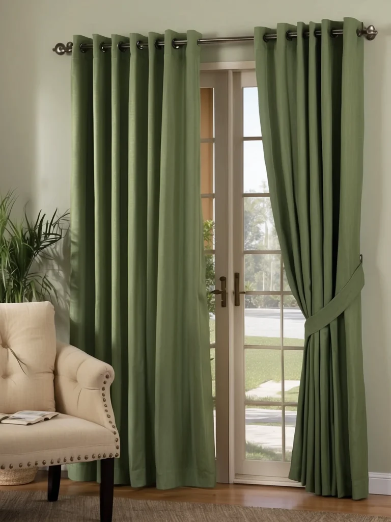 sage green patio door curtains with natural home decor