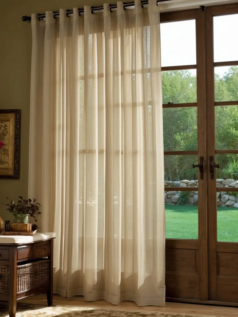 beige patio door curtains creating warm inviting living room