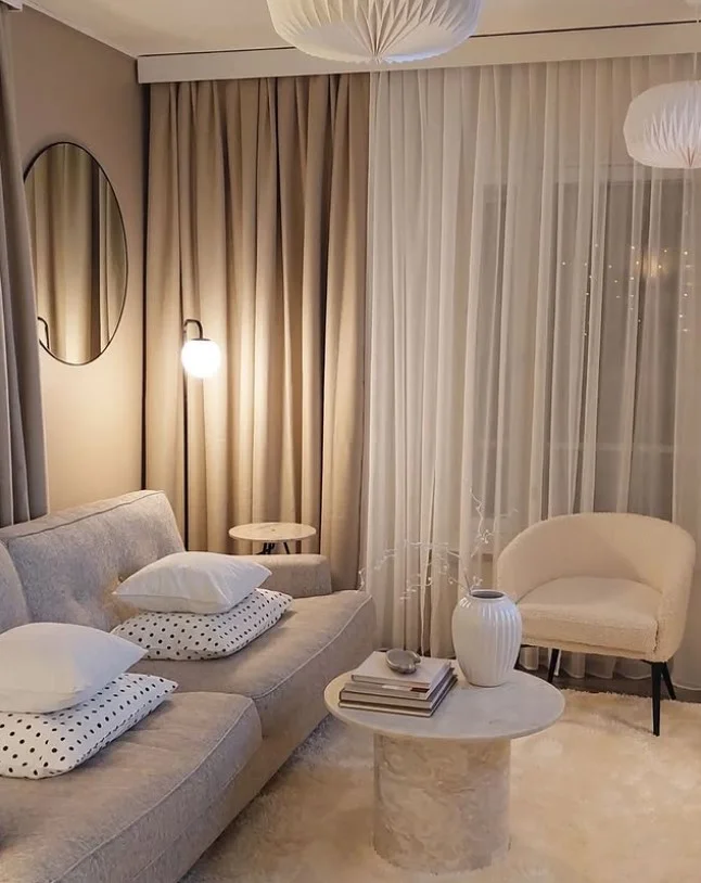 ceiling mounted curtains in luxury modern sitting room