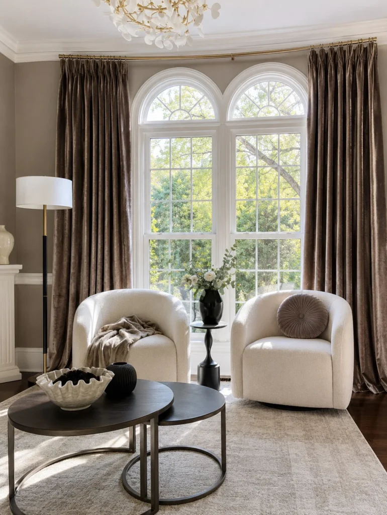luxury velvet sitting room curtains with sophisticated decor