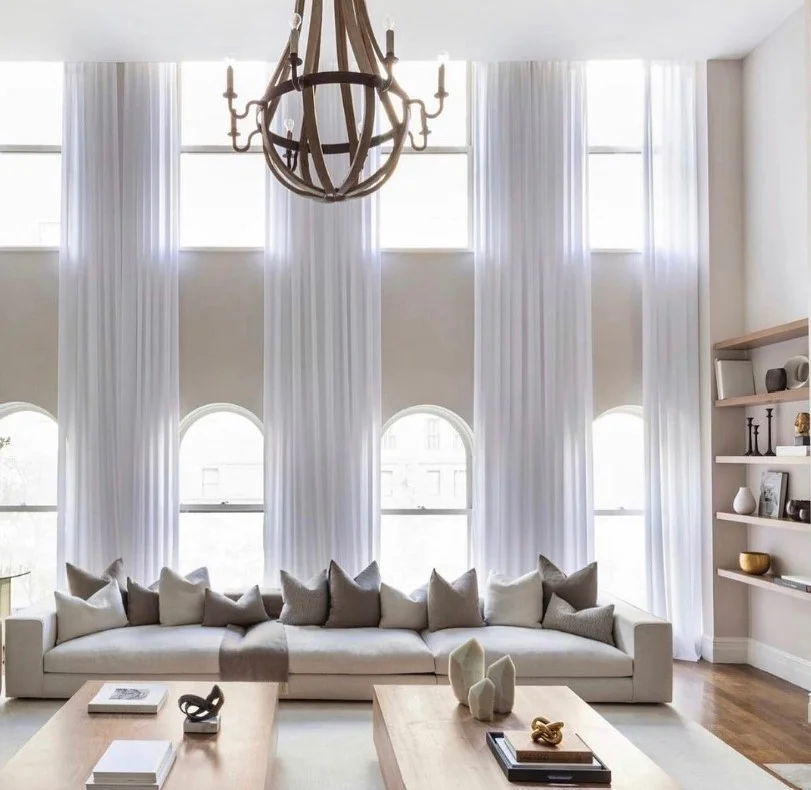 minimalist white curtains in modern sitting room design