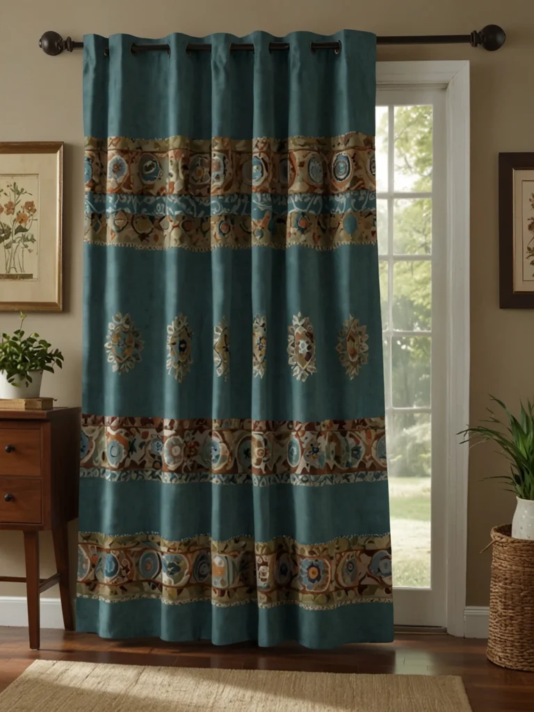 boho sliding door curtains with textured fabric and tassels