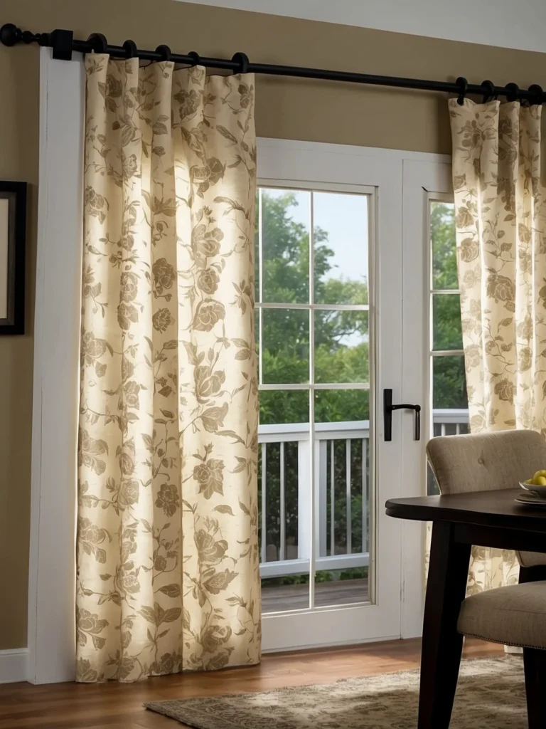 farmhouse style sliding door curtains with rustic living room decor