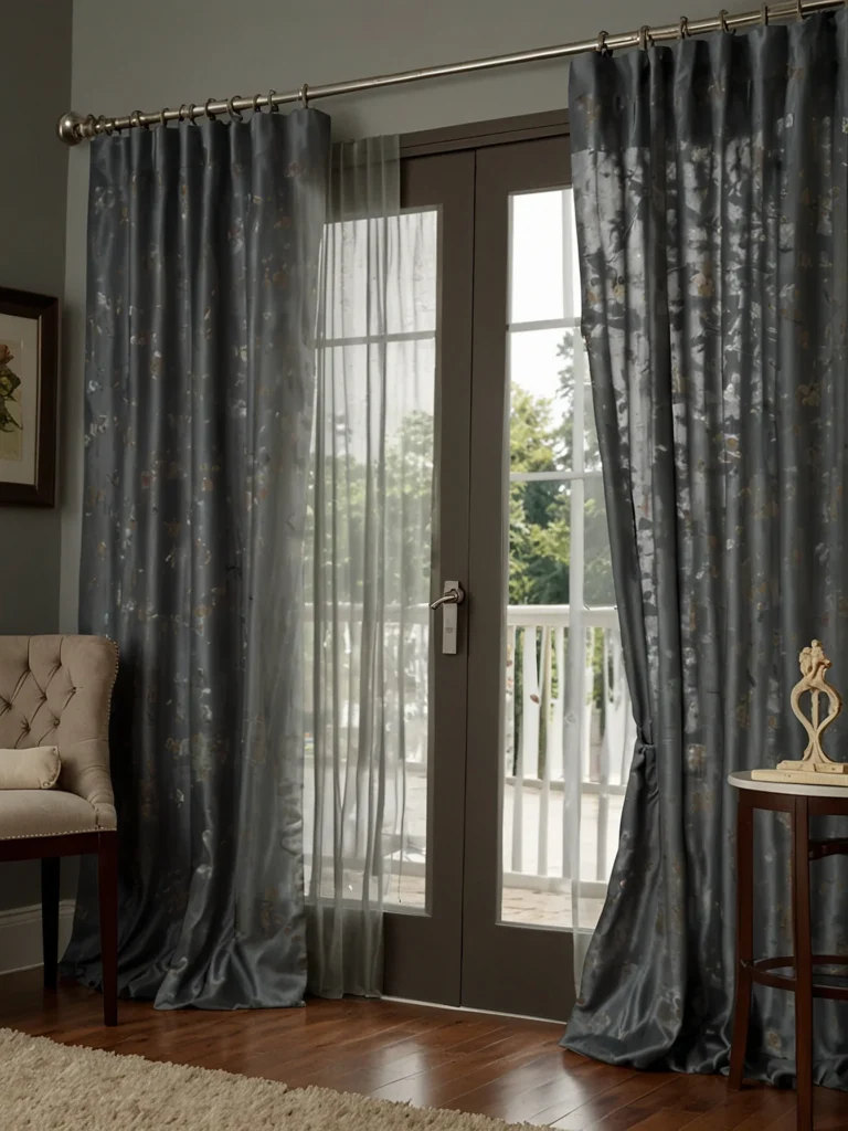 gray sliding door curtains with contemporary living room furniture