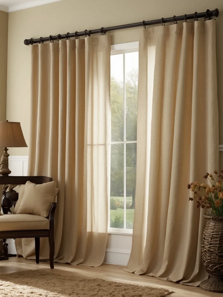 neutral sliding door curtains in bright open concept living room